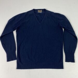 Pendleton Sweater Mens L Blue V-Neck Cashmere Tight-Knit Pullover Soft
